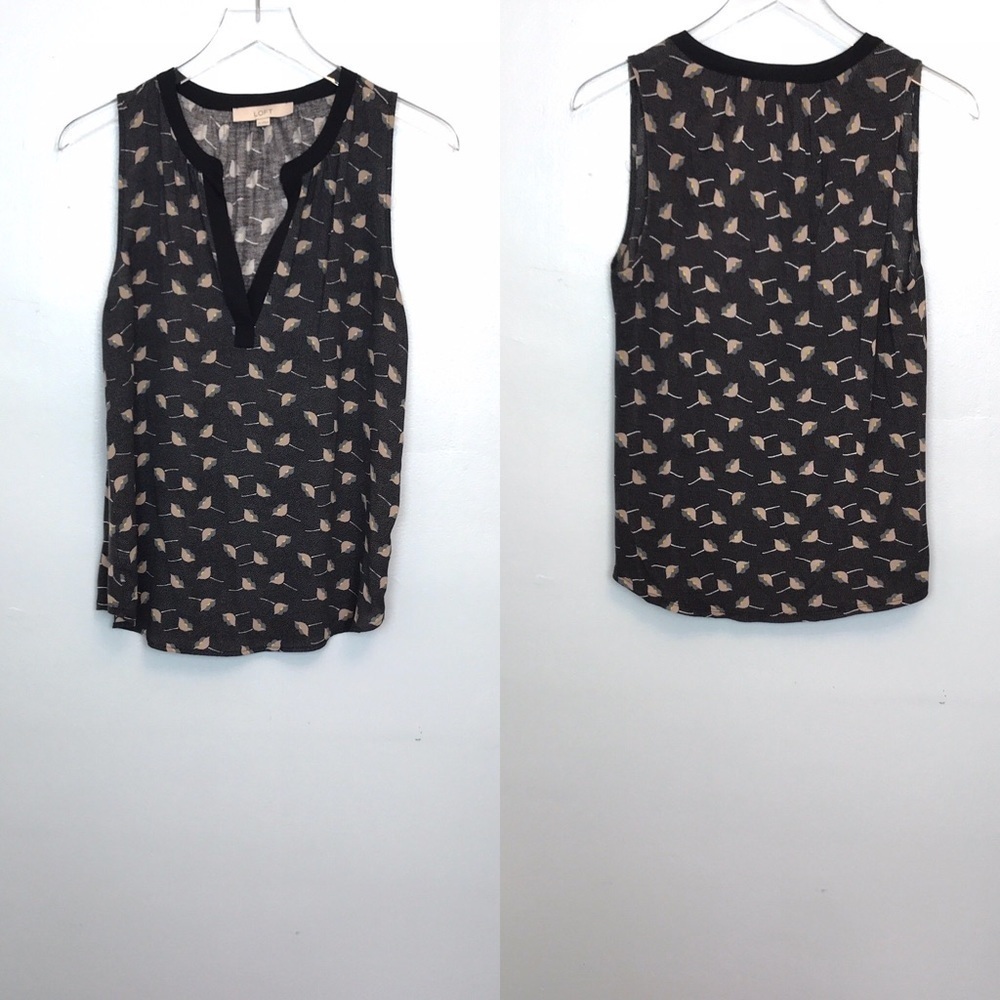 Loft Tulip Printed V-Neck Sleeveless Silky Top XS